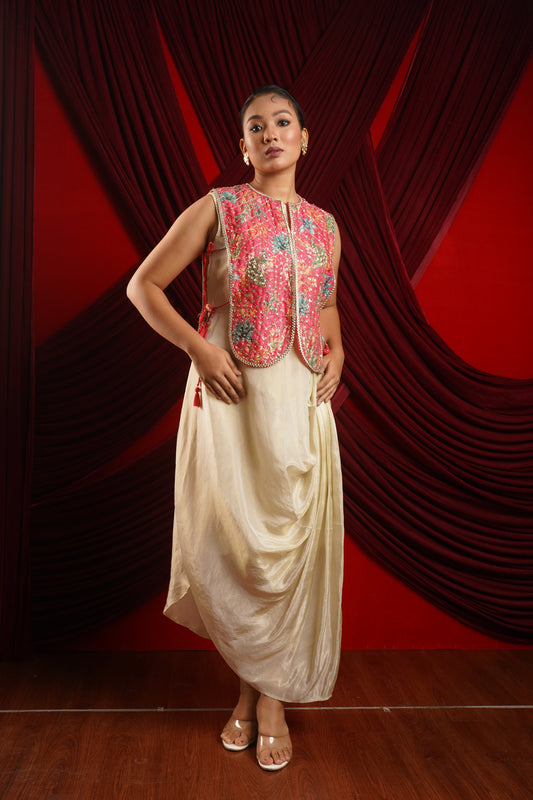 Gold drape dress with jacket