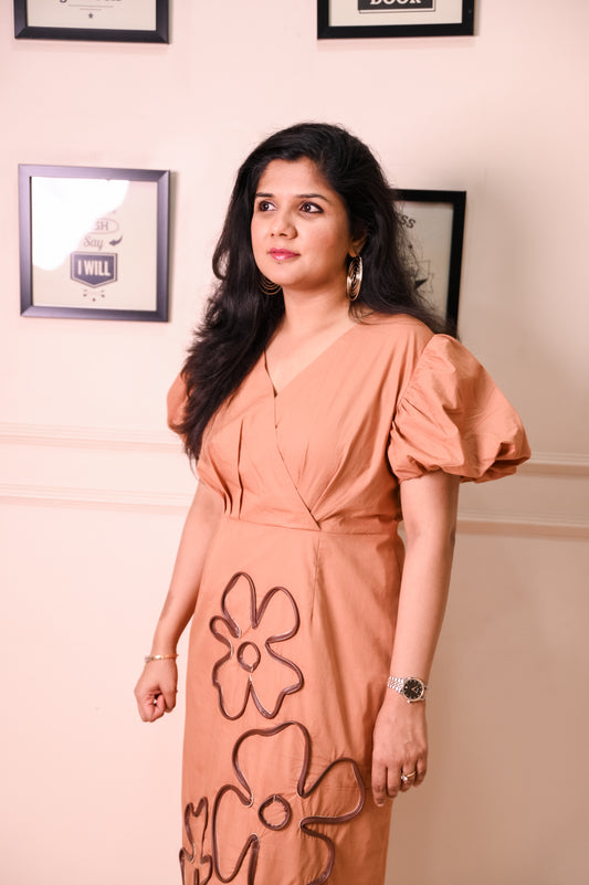 Leather detailed midi dress