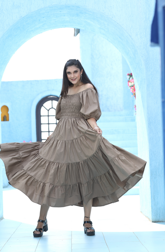 Tan Poplin layered dress