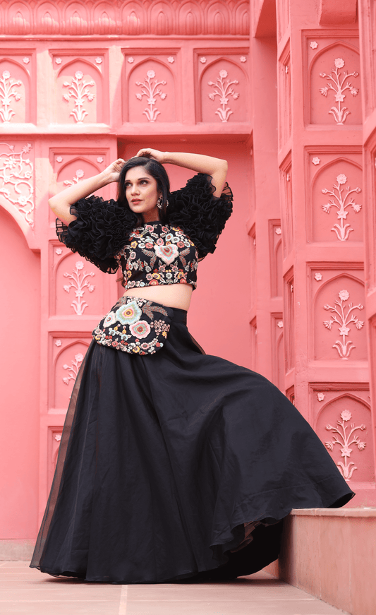 Black Organza Skirt with sleeve detail