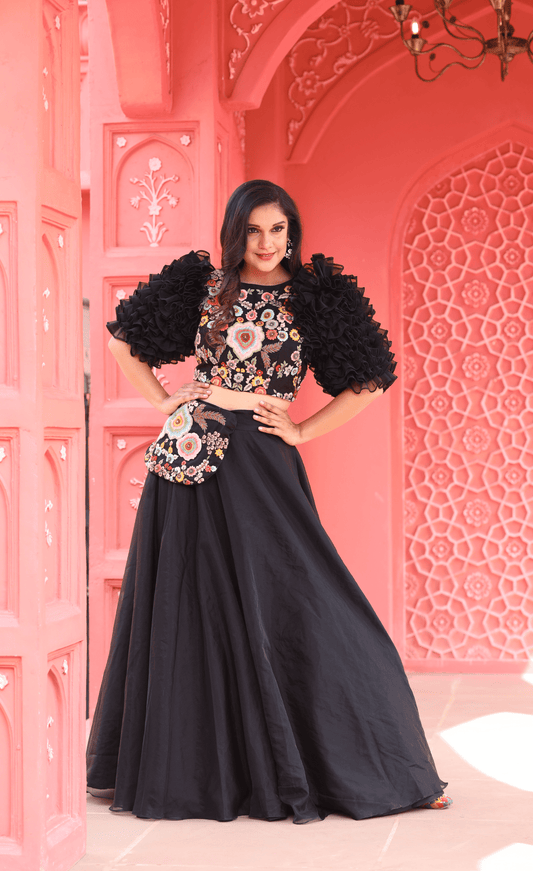 Black Organza Skirt with sleeve detail