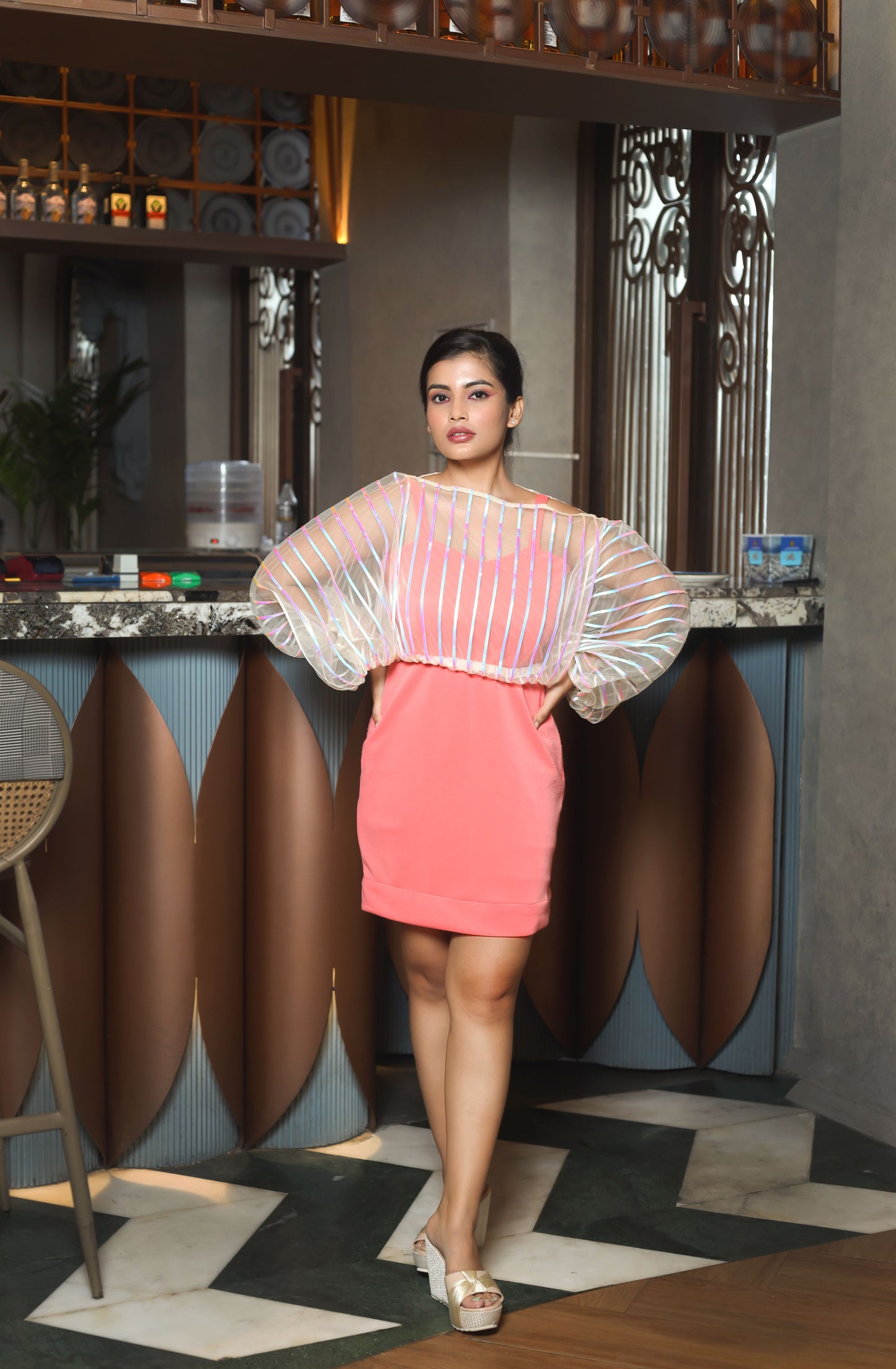 PINK DRESS WITH BOMBER