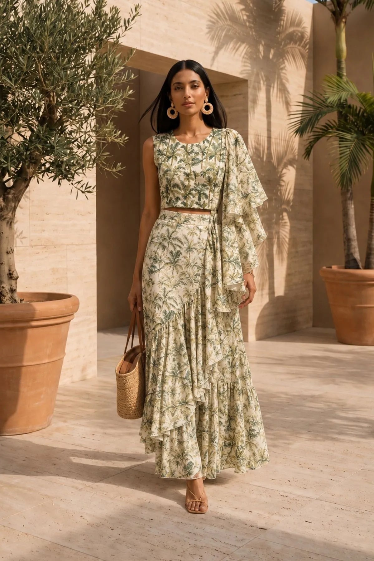 Palm Ruffle Skirt Set