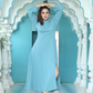 Blue Crape Dress with Leg Slit