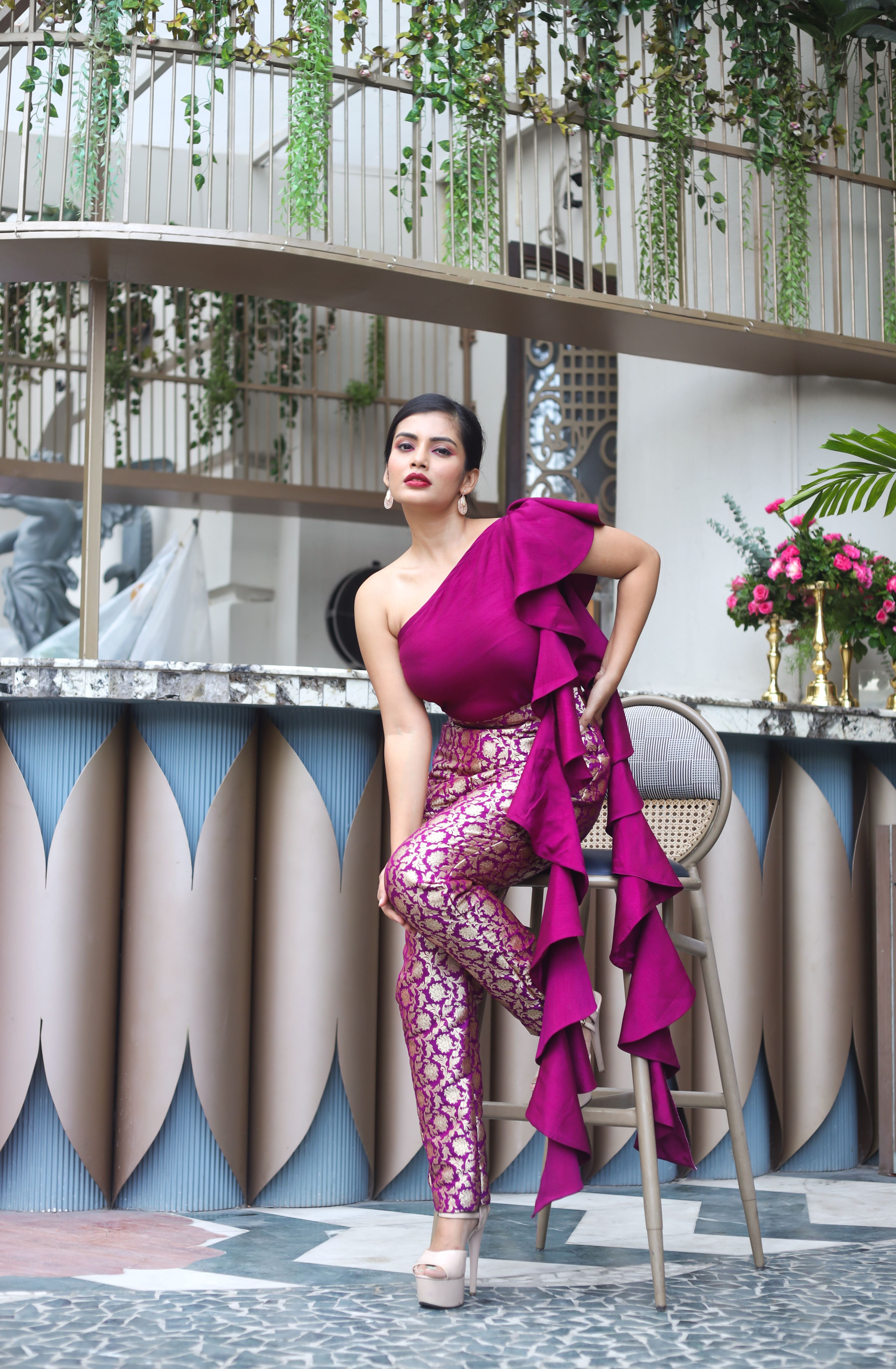 RedRani Pink Brocade Banarasi Handloom Suit Set with Handembroidered   Tilfi