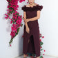 Maroon off-shoulder dress with ruffles
