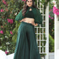 Green Heavy Crape green pants blouse set