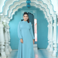 Blue Crape Dress with Leg Slit